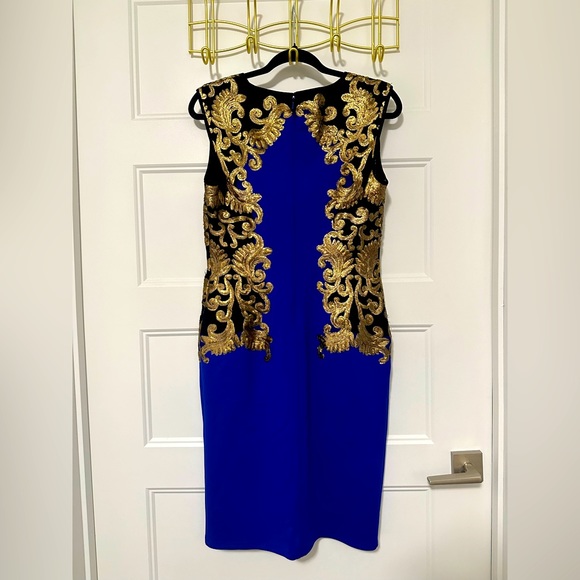 Blue & Gold Tadashi Shoji Sequin Dress - Picture 4 of 4